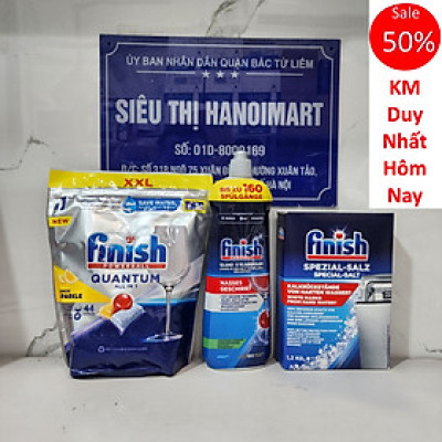 Combo Viên rửa bát Finish Quantum 60 viên hương thường + Muối Finish 4kg + Nước làm bóng Finish 750ml