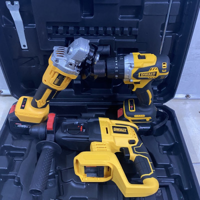 Bộ Combo Máy Khoan Đục Bê Tông, Máy Mài Và Máy Khoan Pin Dùng Pin 199V, 2 Pin 15Cell, Động Cơ Không Chổi Than, Bảo Hành 12 Tháng (Tặng kèm hộp đựng)
