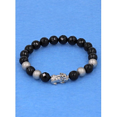 Chuỗi đeo tay thạch anh đen cắt giác 8 ly - cẩn Tỳ Hưu inox bạc VTAEGTHTB8 - hợp mệnh Thủy, mệnh Mộc