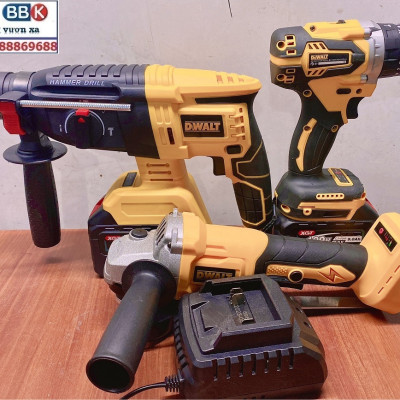 Bộ Combo 3 Trong 1 Gồm Máy Khoan Đục Bê Tông, Máy Mài Và Máy Khoan Pin Dùng Pin 199V 15 Cell, Máy Khoan Siêu Khỏe, Động Cơ Không Chổi Than - Bảo Hành 1 Năm