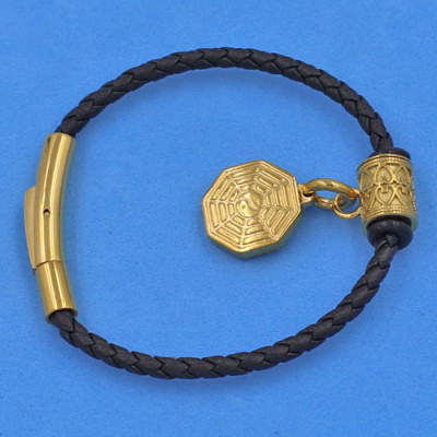 Vòng tay dây da khóa inox cao cấp size 3 ly mix Bát Quái inox vàng - Vòng tay Bát Quái - Vòng size nhỏ phù hợp cho nữ