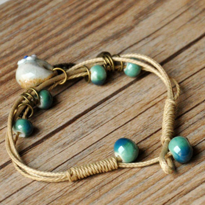 Vòng tay gốm hạt truyền thống giỏ hoa VGOM46