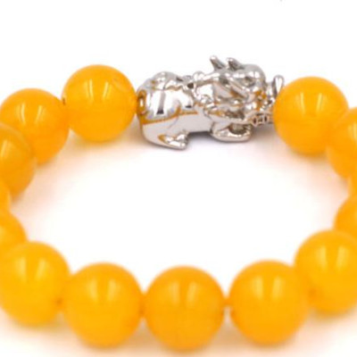 Vòng đeo tay thạch anh vàng 12 ly - cẩn Tỳ Hưu inox VTAVTHT12 - hợp mệnh Kim, mệnh Thổ