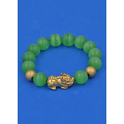 Vòng tay Đá Mắt Mèo Xanh Lá 12 ly - cẩn Tỳ Hưu Phong Thủy inox vàng VMEXNTHHBV12 - hợp mệnh Mộc, mệnh Hỏa