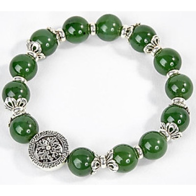 Vòng Tay Ngọc Bích Phối Charm Bánh Xe Pháp Luân Ngọc Quý Gemstones