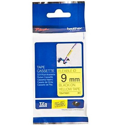 Nhãn In Tiêu Chuẩn TZE Brother Tze-FX 621 Chữ Đen Trên Nền Vàng (9mm) - Chính hãng