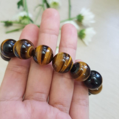 Vòng tay nam đá mắt hổ nâu đồng trục, hàng VIP, đá thiên nhiên bóng đẹp, hạt 14 li, nâng tầm phong cách, cá tính cho phái mạnh 
