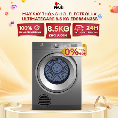 [Miễn phí giao hàng toàn quốc] Máy sấy thông hơi Electrolux 8.5kg UltimateCare 300 - EDS854N3SB - Làm mới áo quần bằng hơi nước và giảm nhăn, lồng giặt chuyển động luân phiên, tính năng khóa trẻ em [Hàng chính hãng]