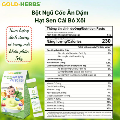 Bột ngũ cốc ăn dặm hạt sen cải bó xôi GoldzHerbs cho bé từ 6 tháng tuổi – 252g/ 500g