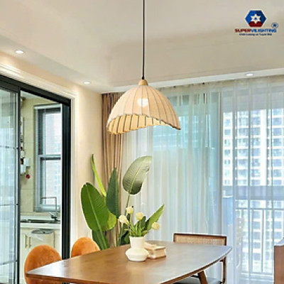 Chao đèn thả trần vải chui gỗ Vintage và tối giản trang trí quán cafe văn phòng phòng ngủ D300-350mm