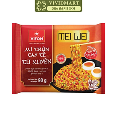 VIFON - Mì trộn Mei Wei hương vị cay tê Tứ Xuyên, mì trộn Mei Wei ăn liền, mì trộn MeiWei, mì trộn Vifon (90g/gói)
