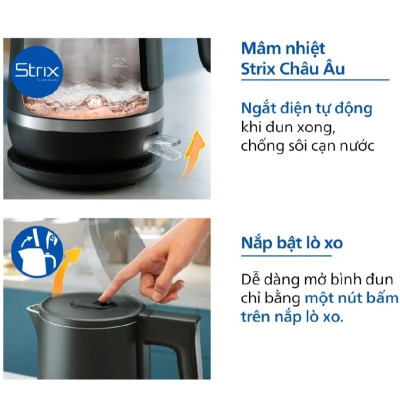 Bình/Ấm đun nước siêu tốc Philips 1.7L HD9395, công suất 2200W, bảo hành 2 năm| Hàng Chính Hãng