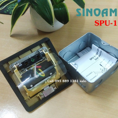Ổ cắm điện âm sàn Sinoamigo SPU-1B màu vàng đồng, chất liệu đồng đúc nguyên tấm, hạn chế oxy hóa, module lắp theo yêu cầu: Điện, lan, tel, HDMI, GA, USB
