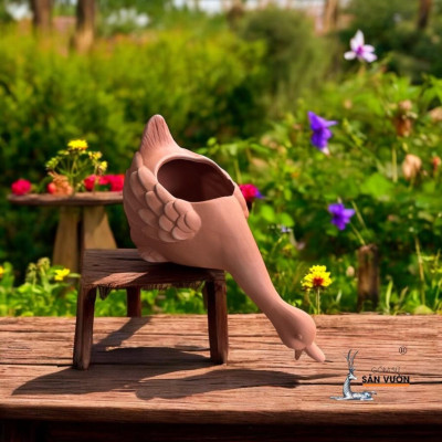 Tiểu Cảnh Thủy Cảnh Đất Nung Hình Vịt Phun Nước Hồ Cá