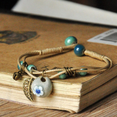 Vòng tay gốm hạt truyền thống giỏ hoa VGOM46