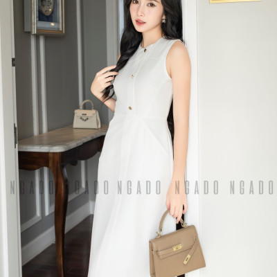 Đầm trắng túi xéo NGADO , đầm nữ , Đầm suông , Đầm dạo phố