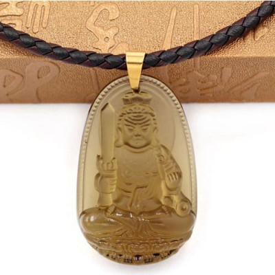 Vòng cổ dây da Phật Bất Động Minh Vương đá Obsidian 5cm - Phật bản mệnh tuổi Dậu