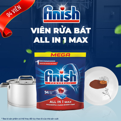 Túi 94 viên rửa chén Finish All In 1 Max Dishwasher Tablets Lemon Sparkle QT04585 - hương chanh