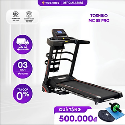 [Trả góp 0% tới 12 tháng] Máy chạy bộ đa năng tại nhà Toshiko MC55, chức năng nâng dốc tự động theo nhu cầu, băng tải rộng, chống trơn trượt, kèm theo đai massage và thanh gập bụng, đồng hồ hiển thị thông số nhịp tim, calo tiêu thụ