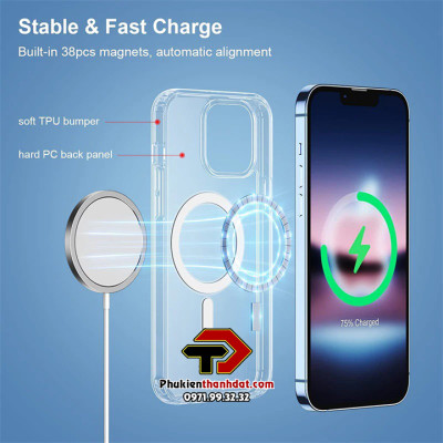Ốp lưng trong suốt dành cho iPhone 14 Pro, 14 Pro Max hỗ trợ sạc không dây Mag Safe - Hàng nhập khẩu