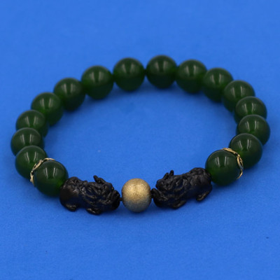 Chuỗi hạt đeo tay Thạch Anh Xanh Rêu size 8 ly, 10 ly, 12 ly - Vòng tay Tỳ Hưu Đôi inox đen VTAXRTHHEV8 - hợp mệnh Hỏa, mệnh Mộc