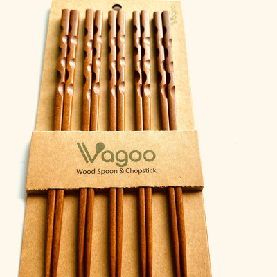 Bộ 5 Đôi Đũa Xoắn Gỗ Nhãn Tự Nhiên - VAGOO - Làm Thủ Công Sang Trọng, Tinh Tế, Chống Thấm, Chống Mốc Đạt Chuẩn An Toàn