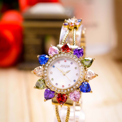 Đồng Hồ Nữ Julius Star JS-021 Mặt Hoa Đính Đá Swarovski Đường Kính 37mm | EBMart