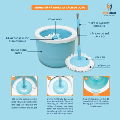 Bộ Cây Lau Nhà Chổi Lau Nhà Tự Vắt Hàn Quốc Cao Cấp - Tặng Kèm 2 Bông Lau - HÀNG CHÍNH HÃNG MINIIN