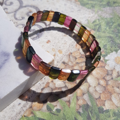 Vòng Tay Vip Đá Tourmaline Bản Khúc Chất liệu đá Tourmaline tự nhiên Vòng màu đa sắc bóng đều đẹp nữ tất cả các mệnh đeo tay may mắn tài lộc đẹp ạ