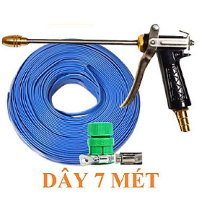 Bộ dây vòi xịt nước rửa xe, tưới cây . tăng áp 3 lần, loại 7m, 10m 206318 đầu đồng,đai,nối vàng+tặng móc khoá