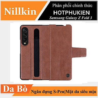 Case bao da leather chống sốc cho Samsung Galaxy Z Fold 3 trang bị ngăn đựng S-Pen hiệu Nillkin Aoge Leather Cover Case (bảo vệ máy cực tốt, chất liệu da thật cao cấp, thiết kế thời trang cá tính) - hàng nhập khẩu