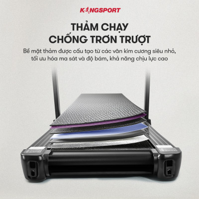 Máy chạy bộ KINGSPORT Plus K-04 đơn năng,thảm chạy rộng chống trơn, thiết kế nhỏ gọn, cân nặng phù hợp từ dưới 70kg