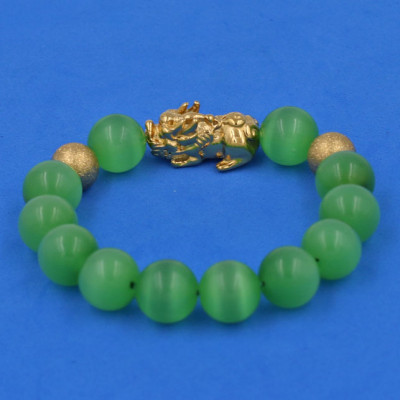 Vòng tay Đá Mắt Mèo Xanh Lá 12 ly - cẩn Tỳ Hưu Phong Thủy inox vàng VMEXNTHHBV12 - hợp mệnh Mộc, mệnh Hỏa