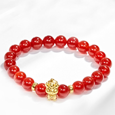 Vòng Tay Đá Mã Não Đỏ Charm Tuổi Hợi Bạc Mạ Vàng 24K Ngọc Quý Gemstones