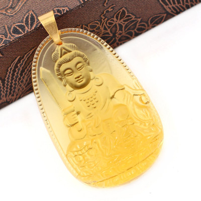 Mặt dây chuyền Văn Thù Bồ Tát thủy tinh vàng 3.6cm - phật bản mệnh tuổi Mão - Mặt size nhỏ