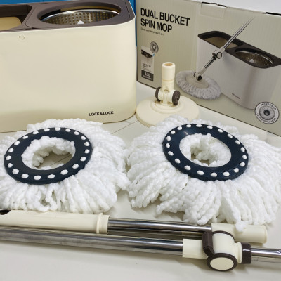 Bộ Lau Nhà Xoay Tay Lock&Lock Dual Bucket Spin Mop  ETM478 ( thùng giặt , cây , 2 bông lau)