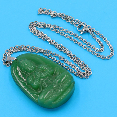 Dây chuyền phật Đại Nhật Như Lai - thạch anh xanh 5cm DITTXN5 - dây inox - tuổi Mùi, Thân