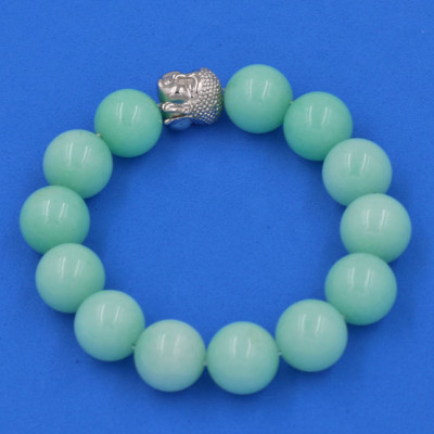 Vòng tay đá Ngọc Bích xanh 14 ly cẩn hạt Phật A Di Đà inox bạc VNBXNLT14 - hợp mệnh Mộc, mệnh Hỏa