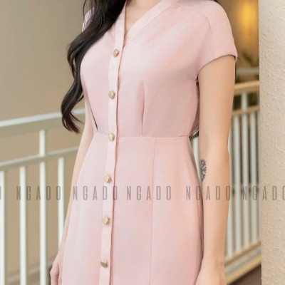 Đầm hồng nhạt cổ tim NGADO , đầm dự tiệc , đầm công sở