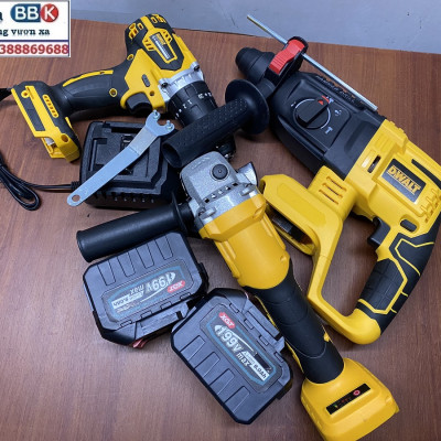 Bộ Combo 3 Trong 1 Gồm Máy Khoan Đục Bê Tông, Máy Mài Và Máy Khoan Pin Dùng Pin 199V 15 Cell, Máy Khoan Siêu Khỏe, Động Cơ Không Chổi Than - Bảo Hành 1 Năm