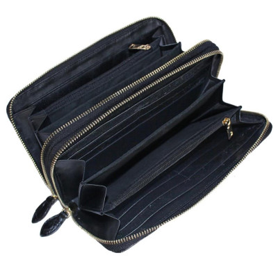 HC3738 - Ví nữ da cá sấu Huy Hoàng nhiều ngăn gai cầm tay màu đen
