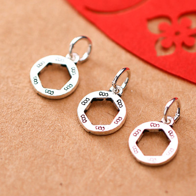 Combo 3 cái charm bạc tròn lục giác treo - Ngọc Quý Gemstones