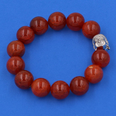 Vòng đeo tay đá Vân Rồng đỏ 14 ly cẩn hạt Phật A Di Đà inox bạc VVRONLT14 - hợp mệnh Hỏa, mệnh Thổ