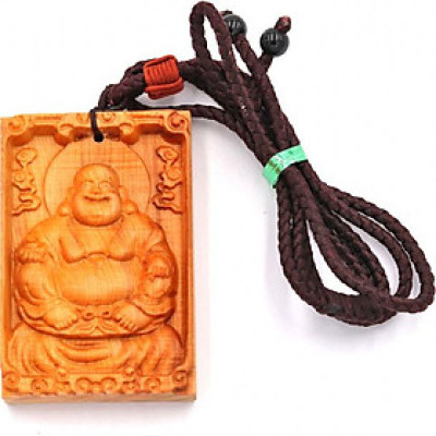 Vòng Cổ Mặt Gỗ Hoàng Đàn Khắc Phật Di Lặc MG25