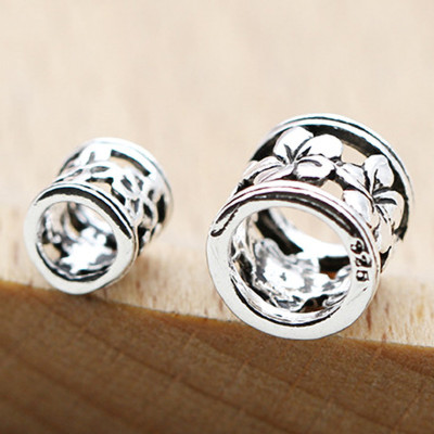 Combo 3 cái charm bạc chặn hạt hình trụ họa tiết bông hoa - Ngọc Quý Gemstones