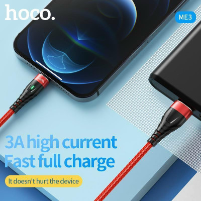 Cáp Sạc Nhanh Hoco Me3 3A Cổng Lightning Cho Iphone Có Đèn Led