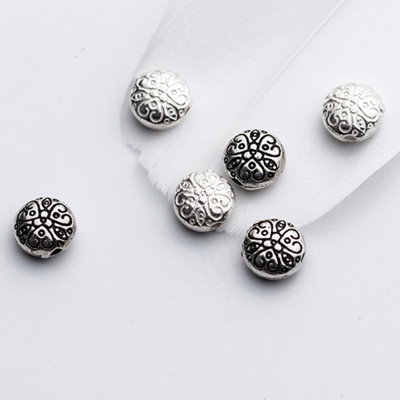 Combo 2 cái charm bạc chặn hạt hình tròn dẹp họa tiết hoa văn - Ngọc Quý Gemstones