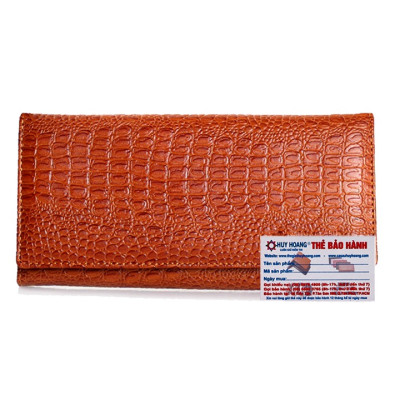 HJ3101-02-03-04 - Bóp nữ da thật vân cá sấu Huy Hoàng 2 gấp vân nhỏ màu da, đen, nâu, vàng bò