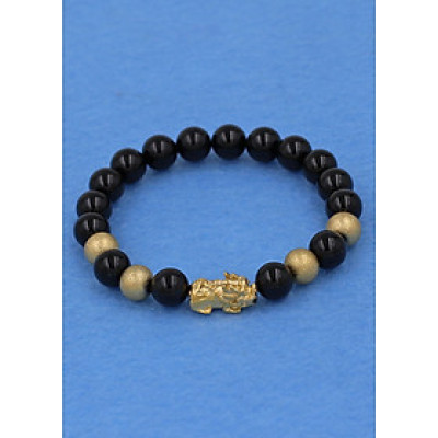 Vòng tay thạch anh đen 8 ly - cẩn Tỳ Hưu inox vàng VTAETHVB8 - hợp mệnh Thủy, mệnh Mộc