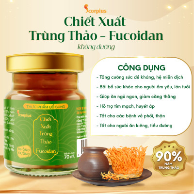 [LOẠI THƯỢNG HẠNG] Nước chiết xuất trùng thảo fucoidan không đường SCORIUS 70ml bồi bổ sức khỏe
